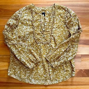 J Crew Popover Blouse Spring Mustard Floral XS AE263